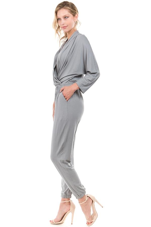 BROOKLYN LONG SLEEVE JUMPSUIT (GREY)- VD2202