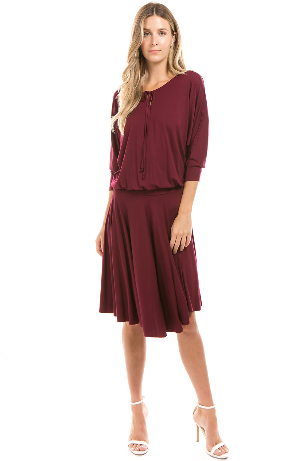 PHOEBE OPEN SHOULDER DRESS (WINE)-VD2344