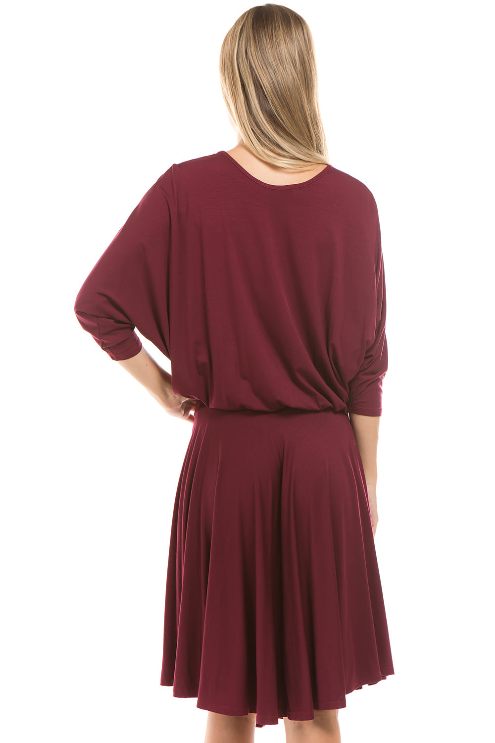 PHOEBE OPEN SHOULDER DRESS (WINE)-VD2344