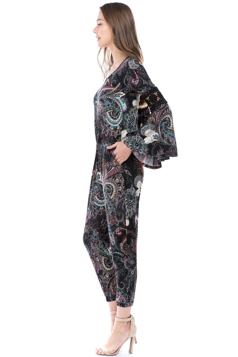 CATHY LONG SLEEVE JUMPSUIT (Black Multi) - VD2395-CATHY