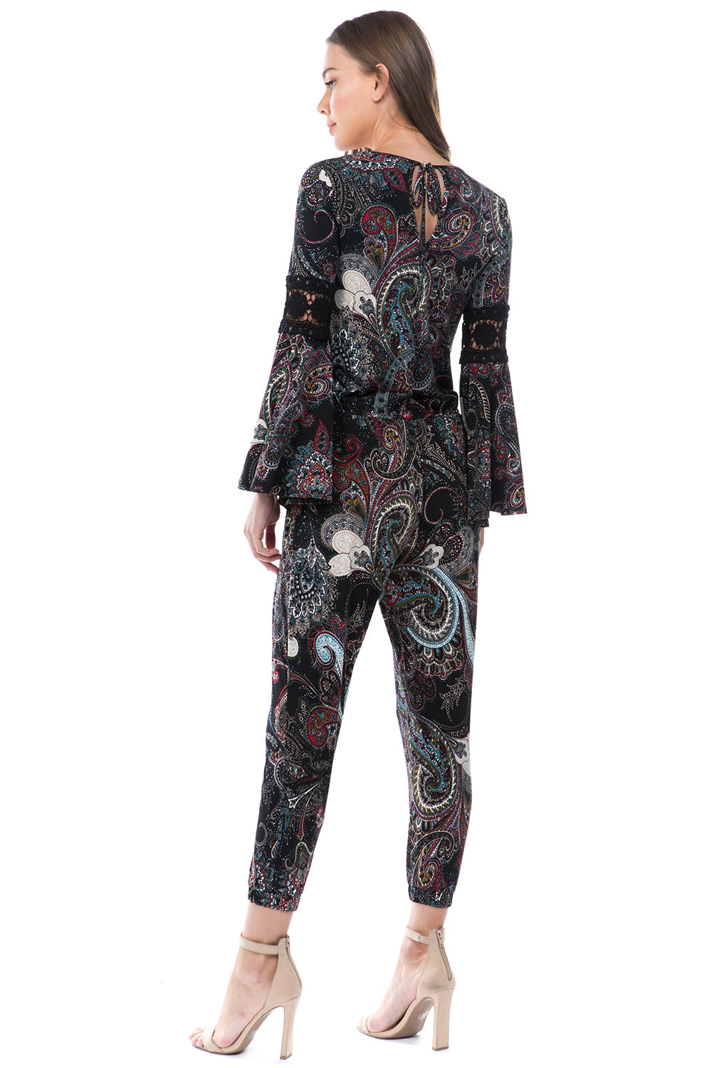 CATHY LONG SLEEVE JUMPSUIT (Black Multi) - VD2395-CATHY