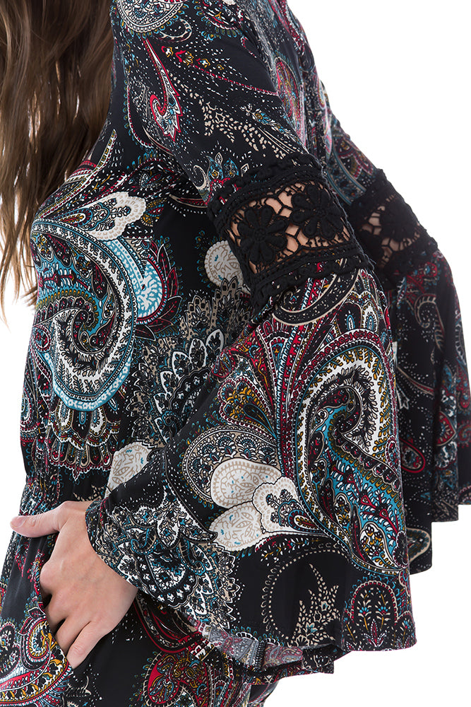 CATHY LONG SLEEVE JUMPSUIT (Black Multi) - VD2395-CATHY