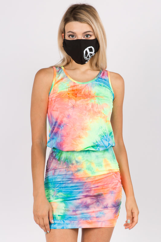 AGNES MINI DRESS (NEON GREEN TIE DYE)- VD2763T