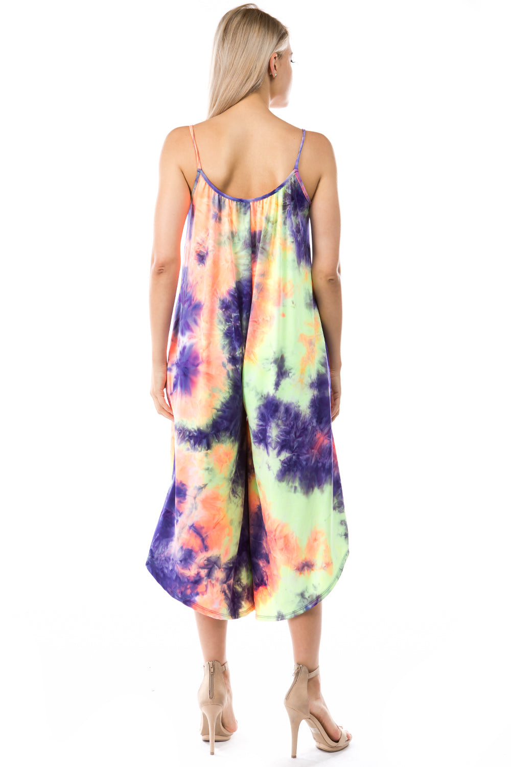 AGNES WIDE CAPRI JUMPSUITS (NEON GREEN TIE DYE)- VD2765T
