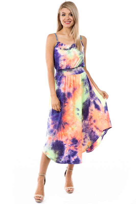 AGNES SLEEVELESS DRESS (NEON PURPLE TIE DYE)- VD2768T