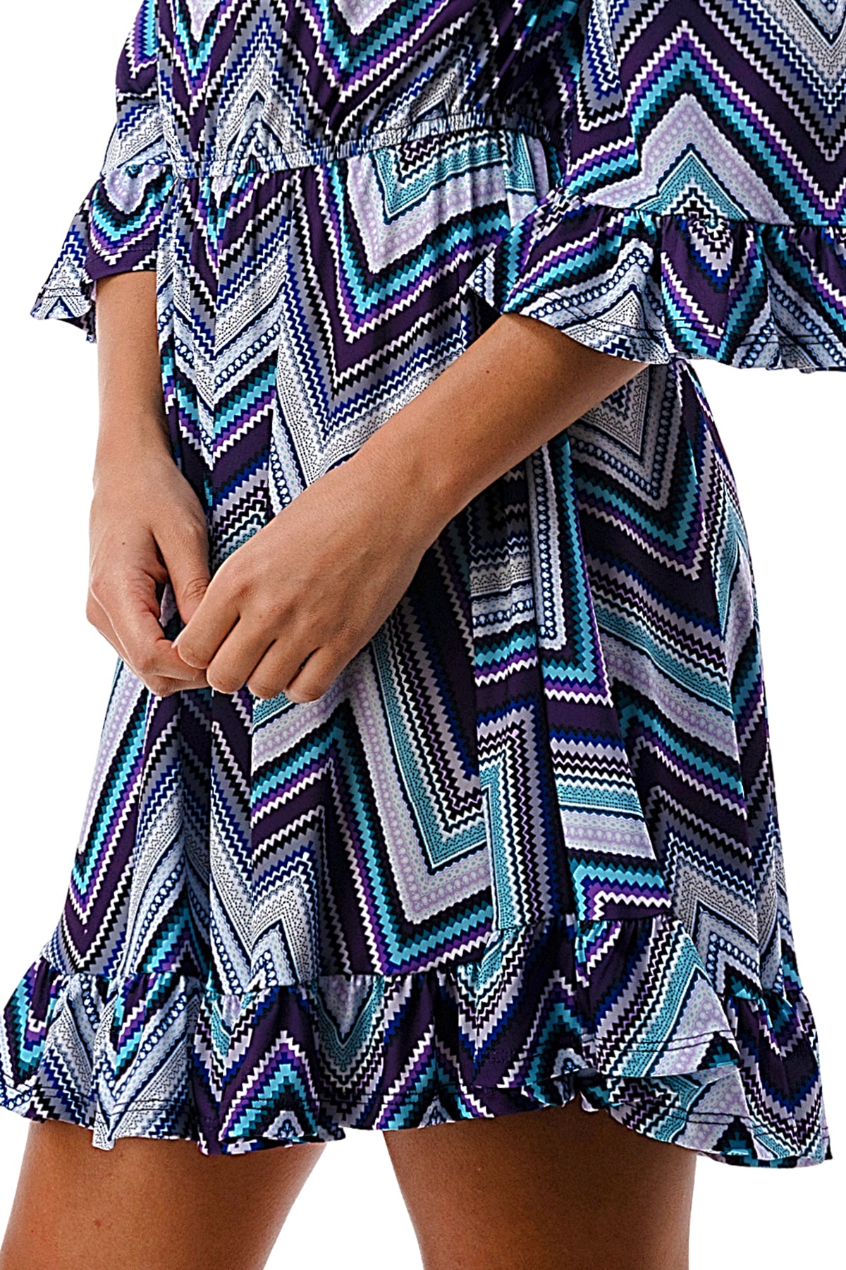 ANNA OFF SHOULDER DRESS (BLUE CHEVRON)- VD3124