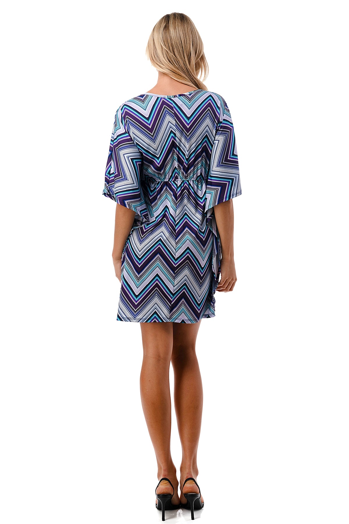 ANNA KIMONO DRESS (BLUE CHEVRON)- VD3130
