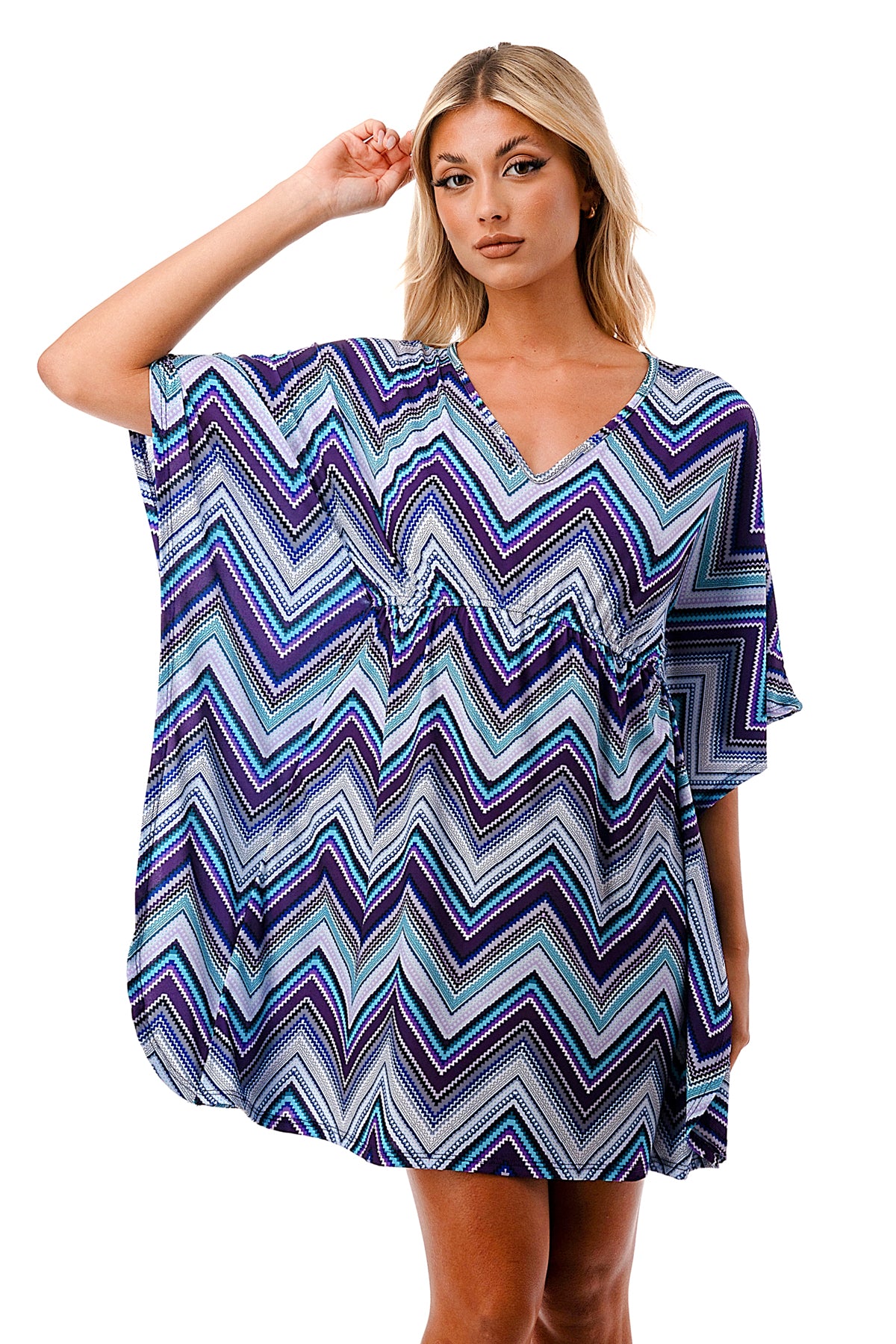 ANNA KIMONO DRESS (BLUE CHEVRON)- VD3130