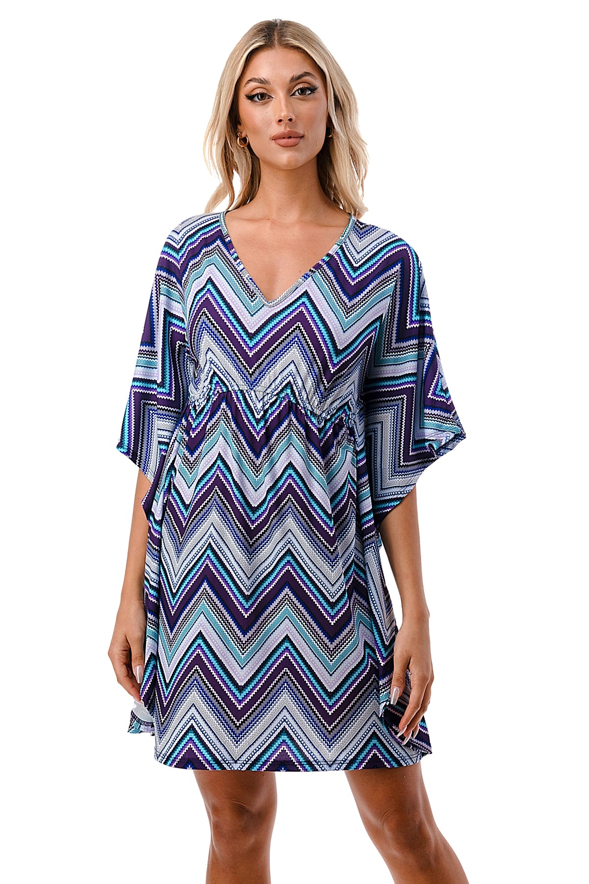 ANNA KIMONO DRESS (BLUE CHEVRON)- VD3130