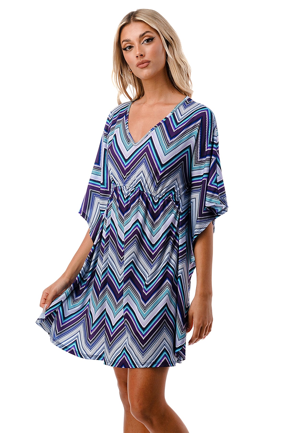 ANNA KIMONO DRESS (BLUE CHEVRON)- VD3130