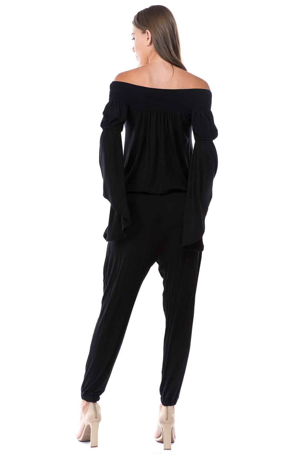 VERSAILLES BELL SLEEVE OFF SHOULDER JUMPSUIT (Black) - VD7510