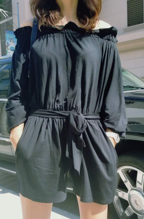 PRISCILLA OFF SH ROMPER(Black)-VR2199