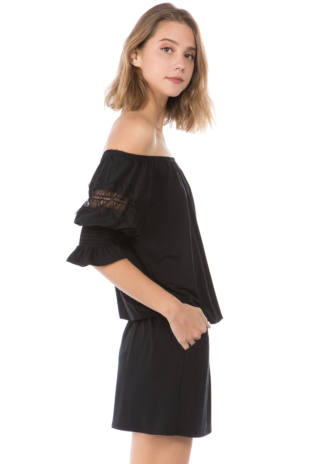 OTTILIE BUBBLE SLEEVE ROMPER (BLACK)- VR2472