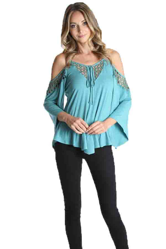 HOLLIE OPEN SHOULDER TOP (TEAL)-VT1046
