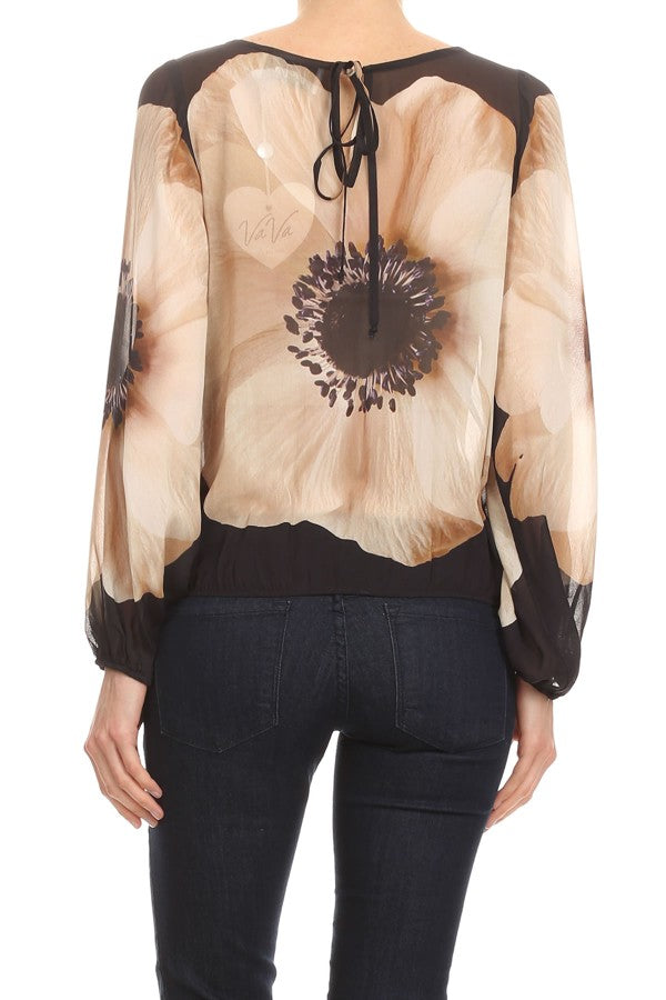 WILMA LONG SLEEVE TOP (BLACK FLORAL)- VT1067