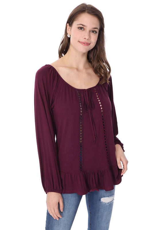 JAYNE LONG SLEEVE TOP (DARK WINE)- VT1180