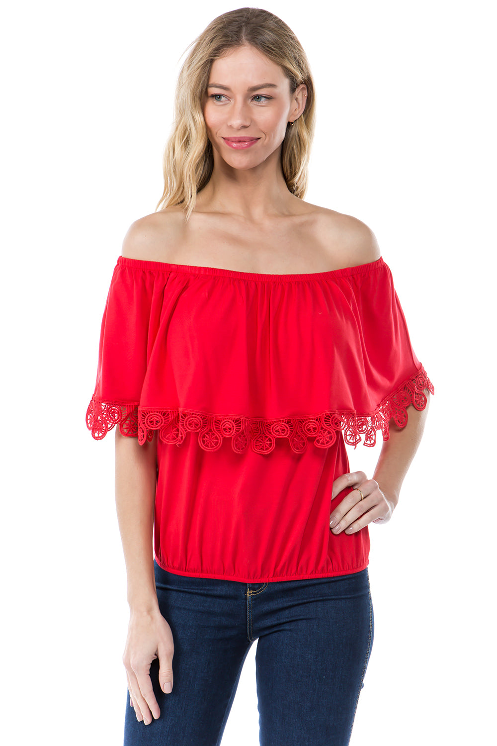 BAMBI OFF SHOULDER TOP (RED)- VT1234