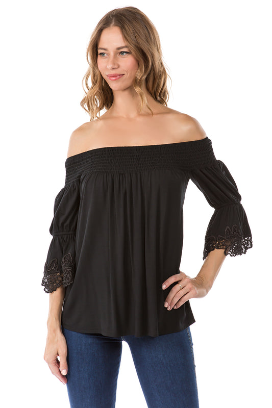 SHANTA OFF SHOULDER TOP (BLACK)- VT1247