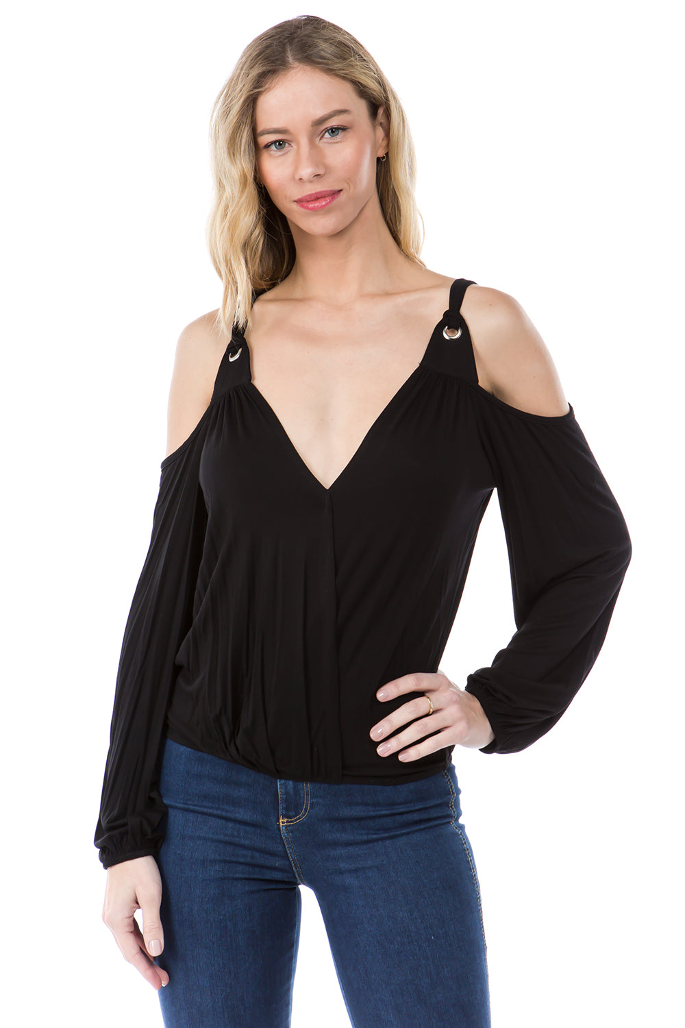 GALIA OPEN SHOULDER TOP (BLACK)- VT1376