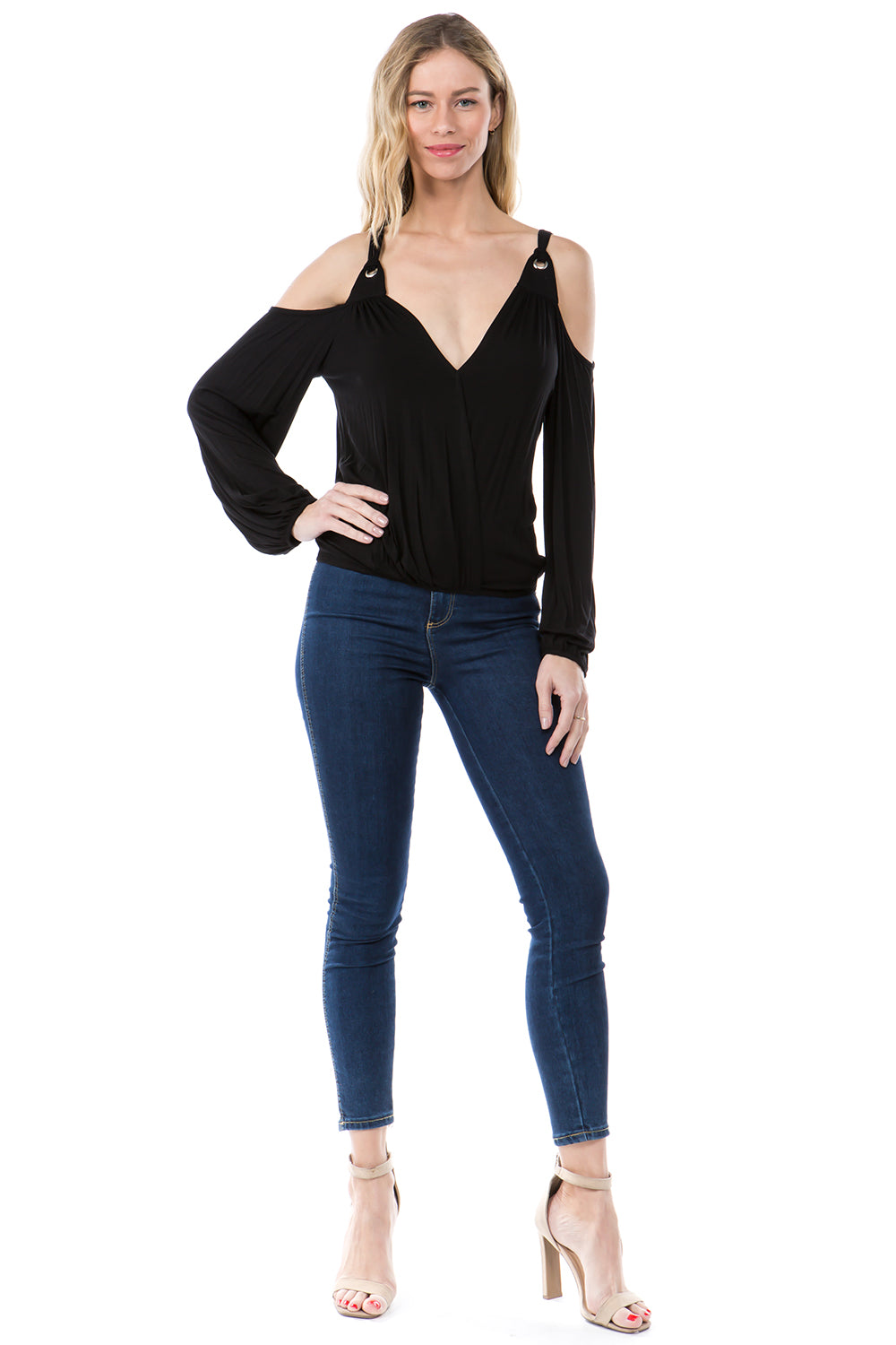 GALIA OPEN SHOULDER TOP (BLACK)- VT1376