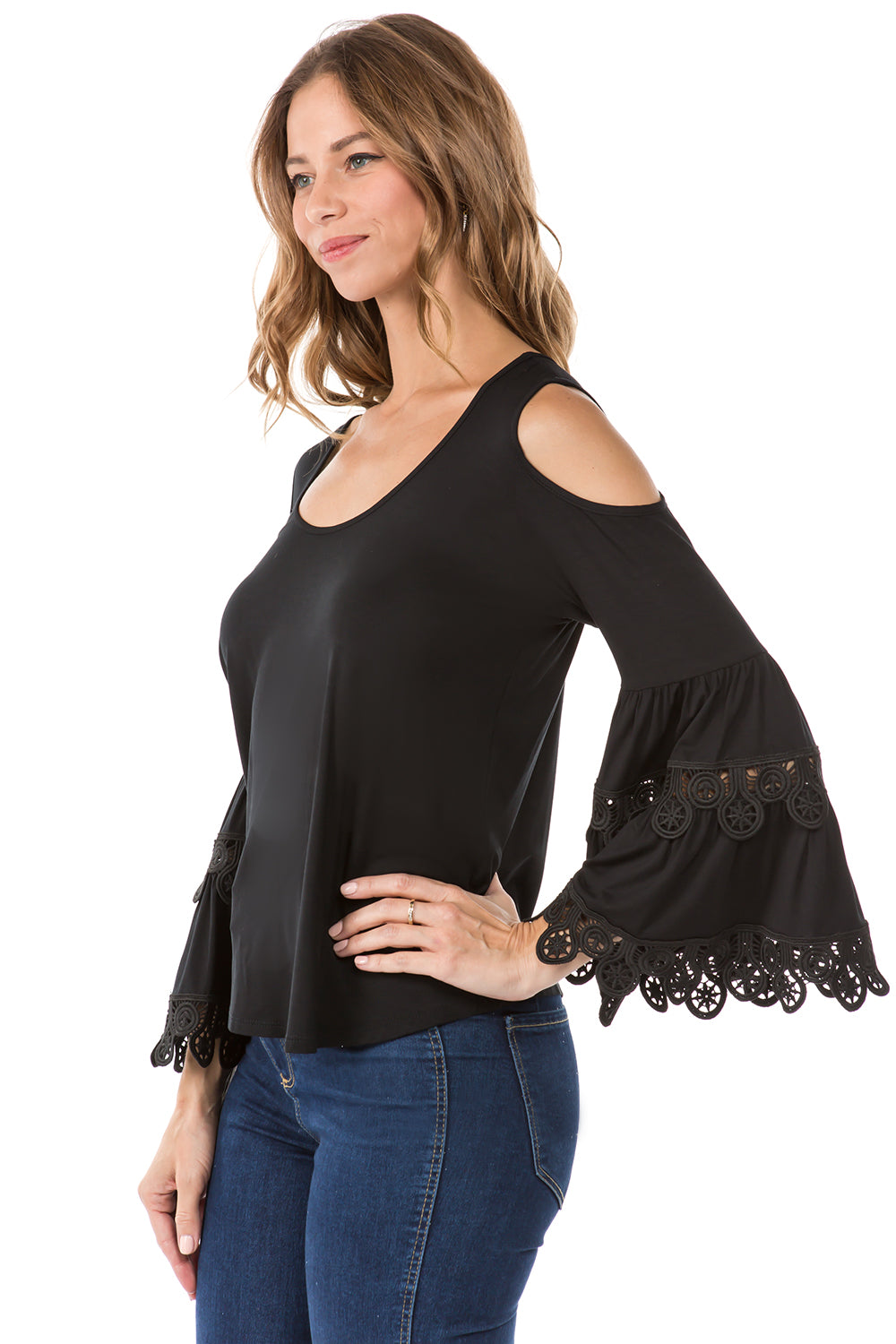 KAILA BELL SLEEVE TOP (BLACK)- VT1515