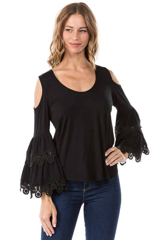 KAILA BELL SLEEVE TOP (BLACK)- VT1515