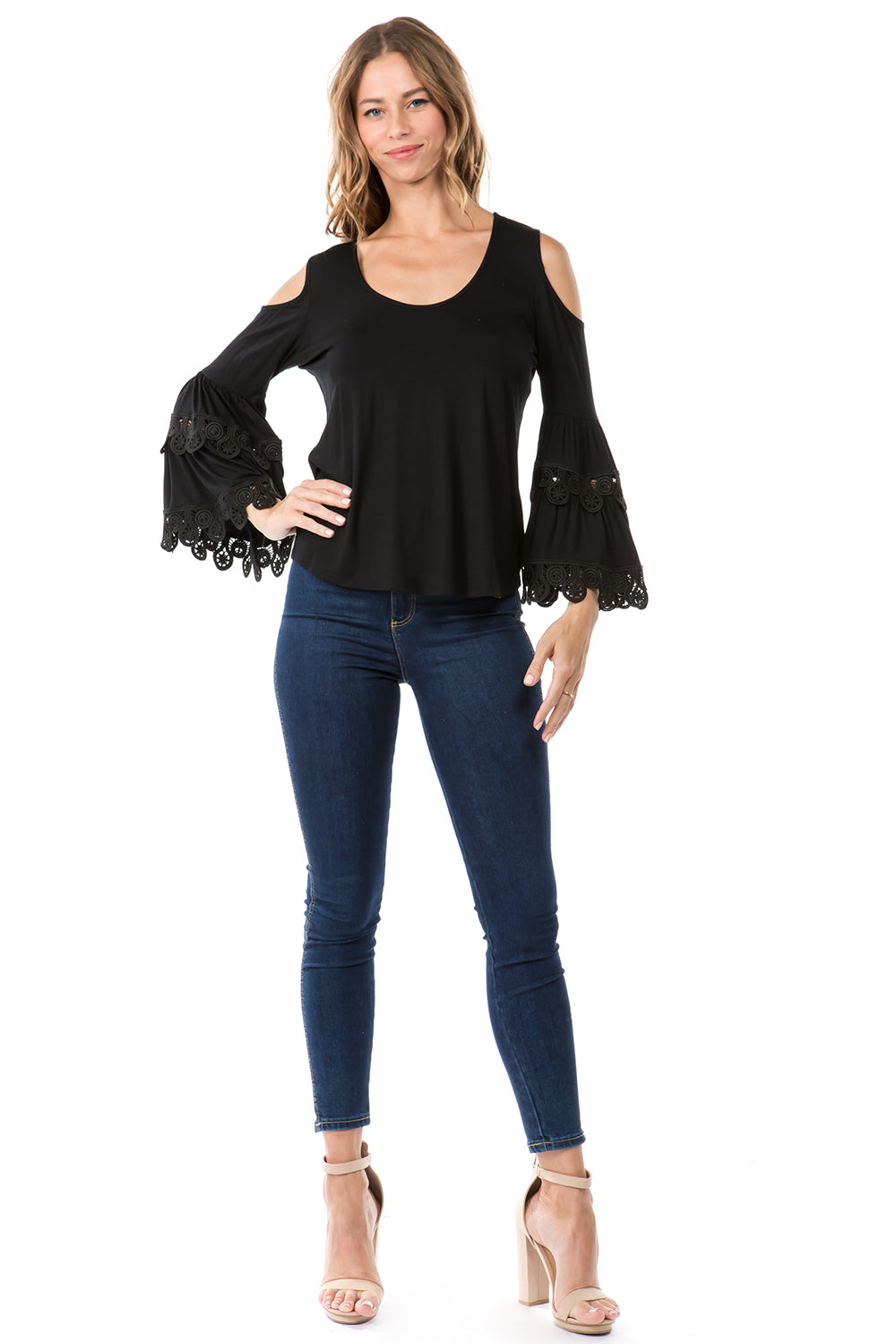 KAILA BELL SLEEVE TOP (BLACK)- VT1515