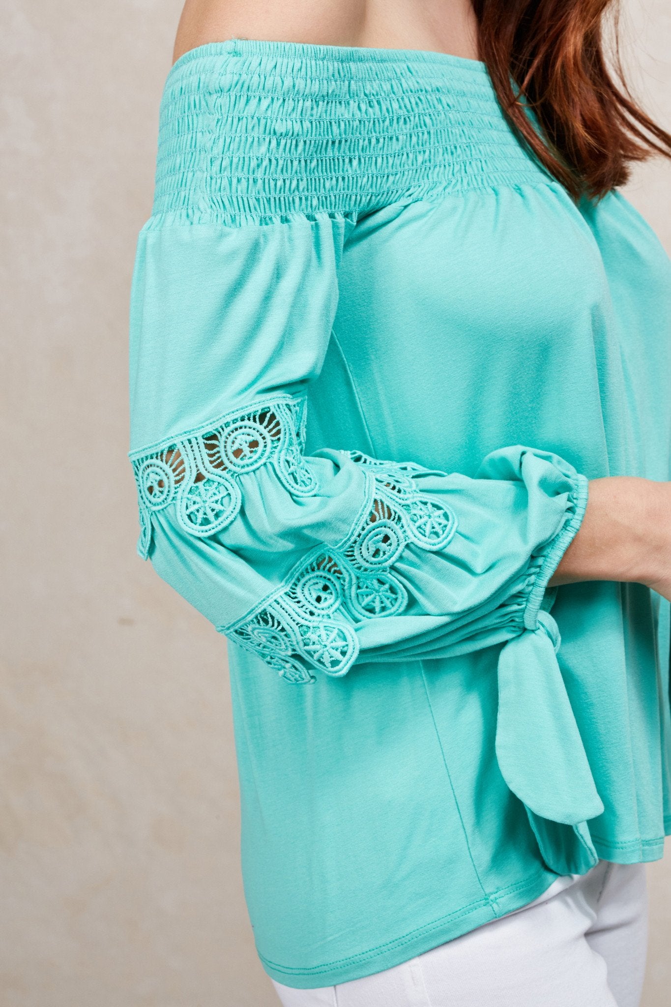 KARISSA OFF SHOULDER TOP (SEAFOAM)-VT1719