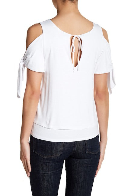 TRINA COLD SHOULDER WRAP TOP(WHITE)-VT1733
