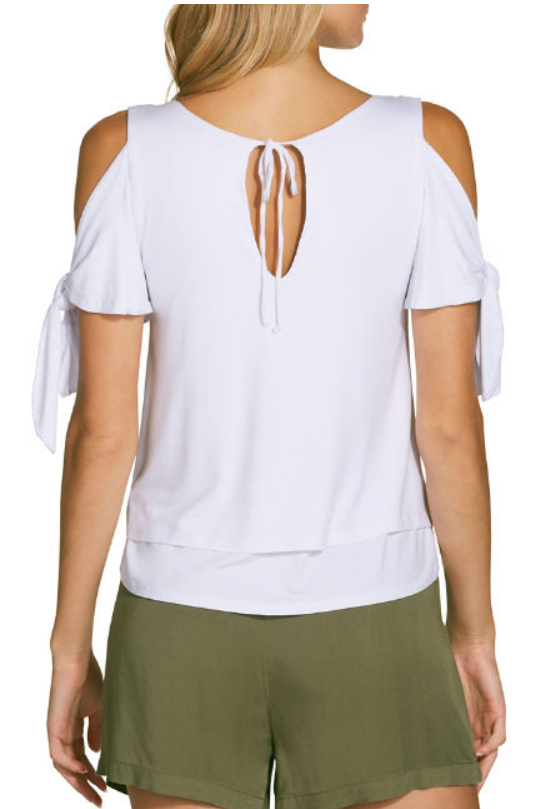 TRINA COLD SHOULDER WRAP TOP(WHITE)-VT1733