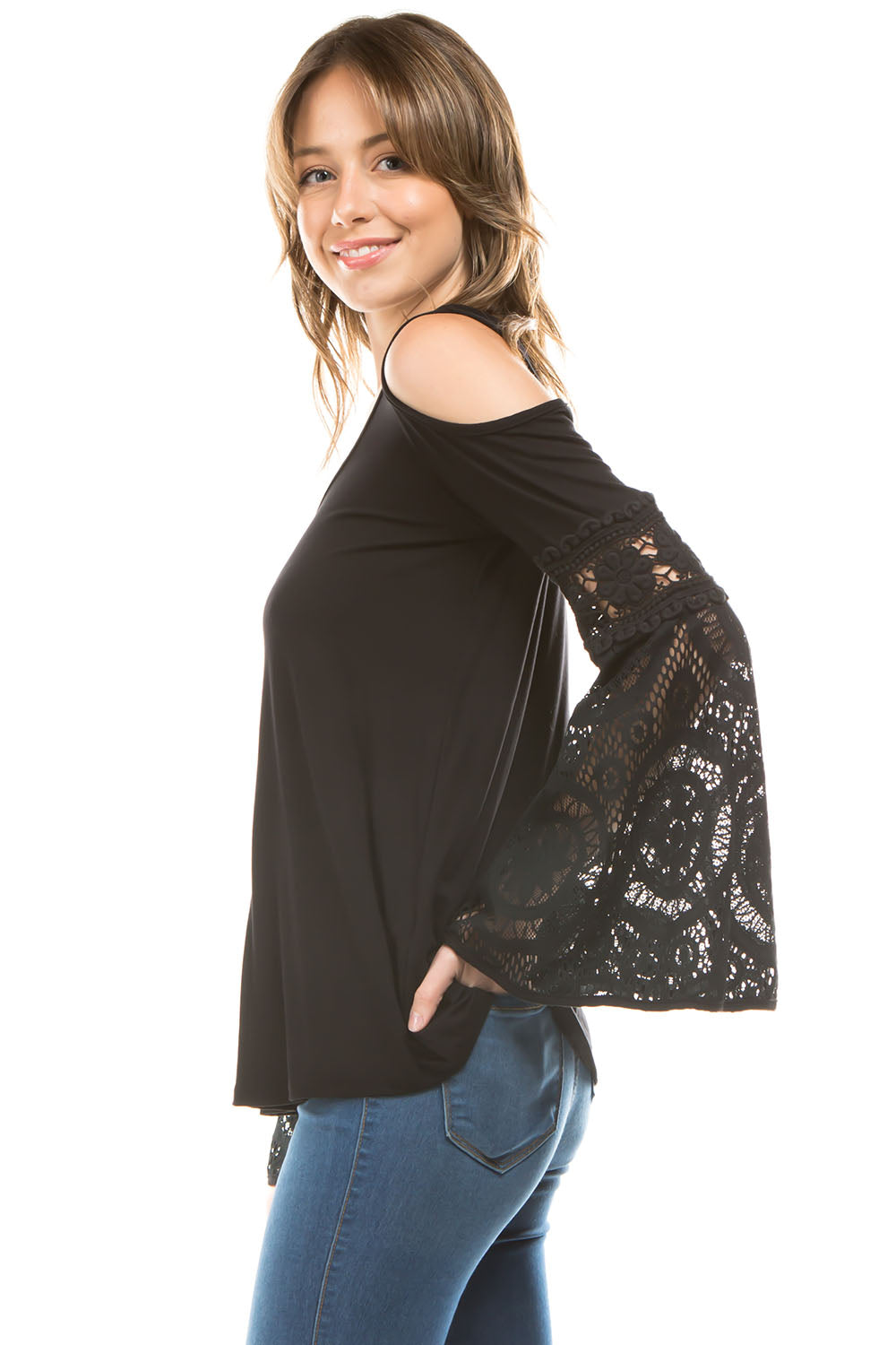 NATASHA COLD SHOULDER TOP (BLACK)-VT1820