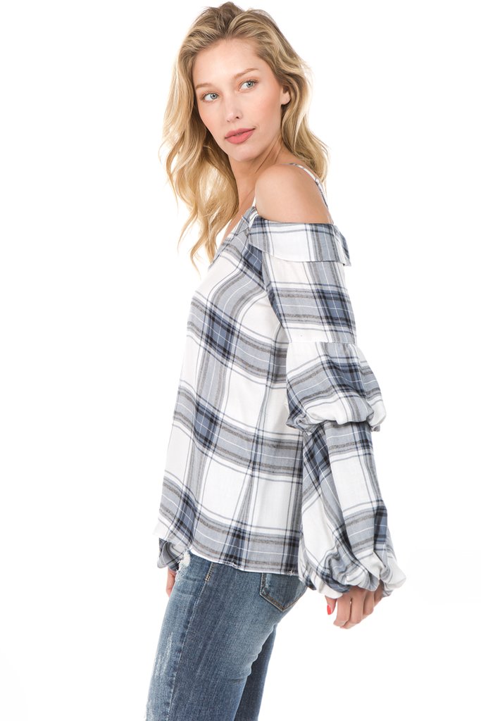 BUBBLY PLAID TOP (BLUE MULTI)-VT1856