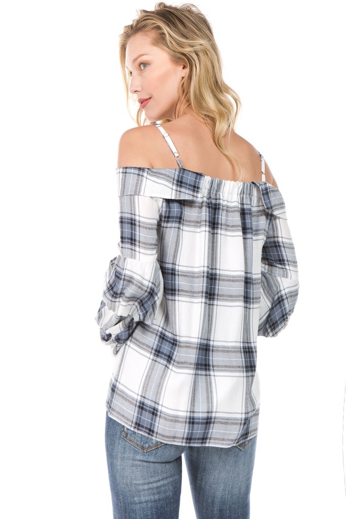 BUBBLY PLAID TOP (BLUE MULTI)-VT1856