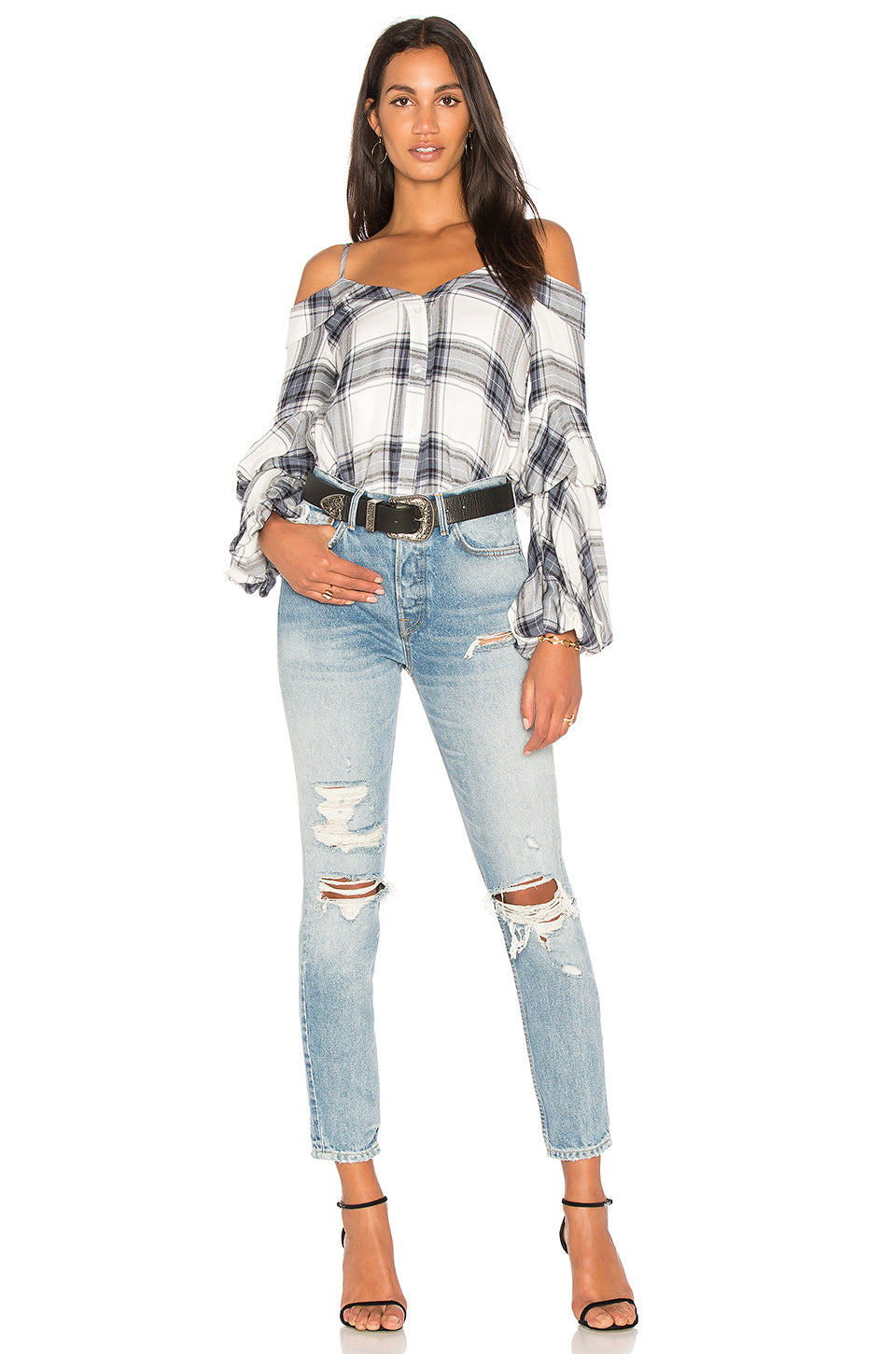 BUBBLY PLAID TOP (BLUE MULTI)-VT1856