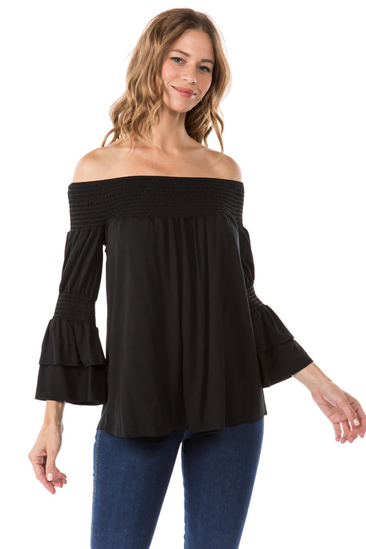 DAISY OFF SHOULDER TOP (BLACK)- VT1884