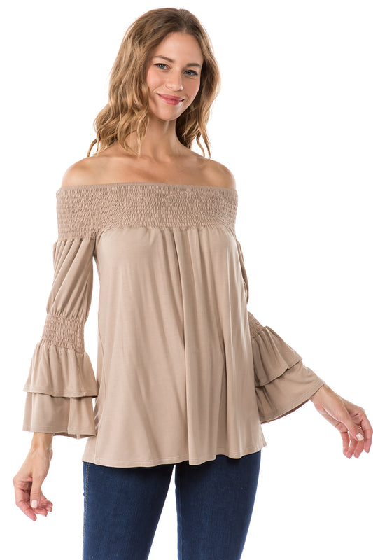 DAISY OFF SHOULDER TOP (MOCHA)- VT1884
