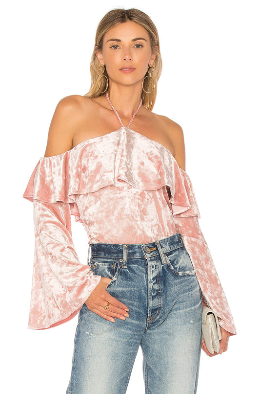 VENESSA HALTER BODYSUIT (Ash Pink)- VT1925