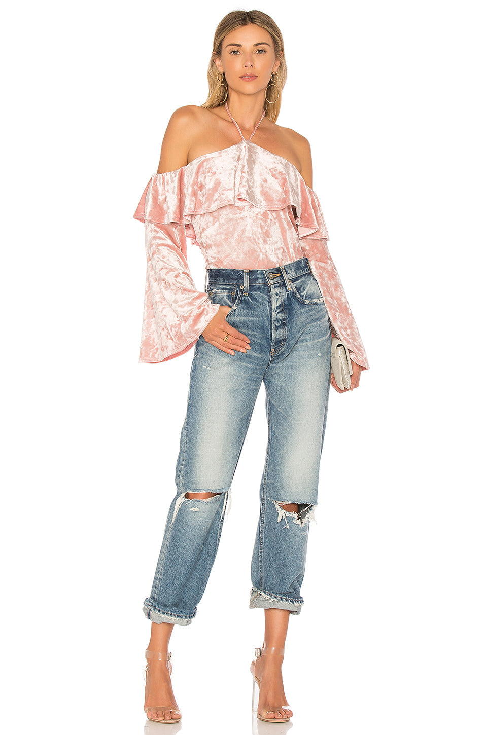VENESSA HALTER BODYSUIT (Ash Pink)- VT1925