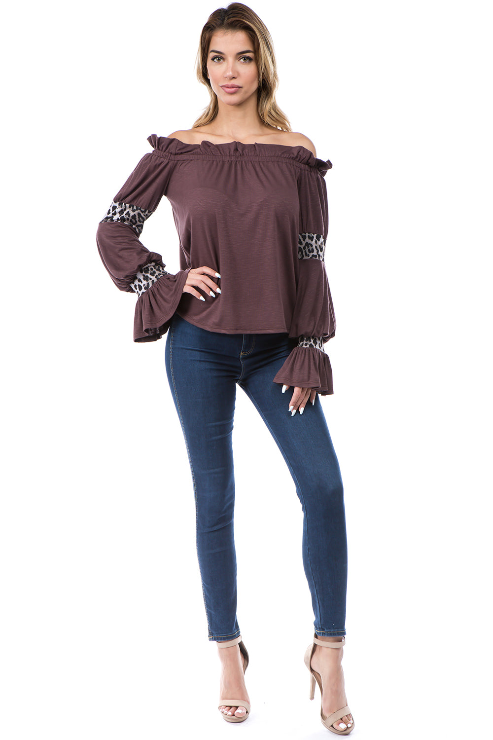 ASTRID OFF SHOULDER TOP (BROWN)- VT2166A