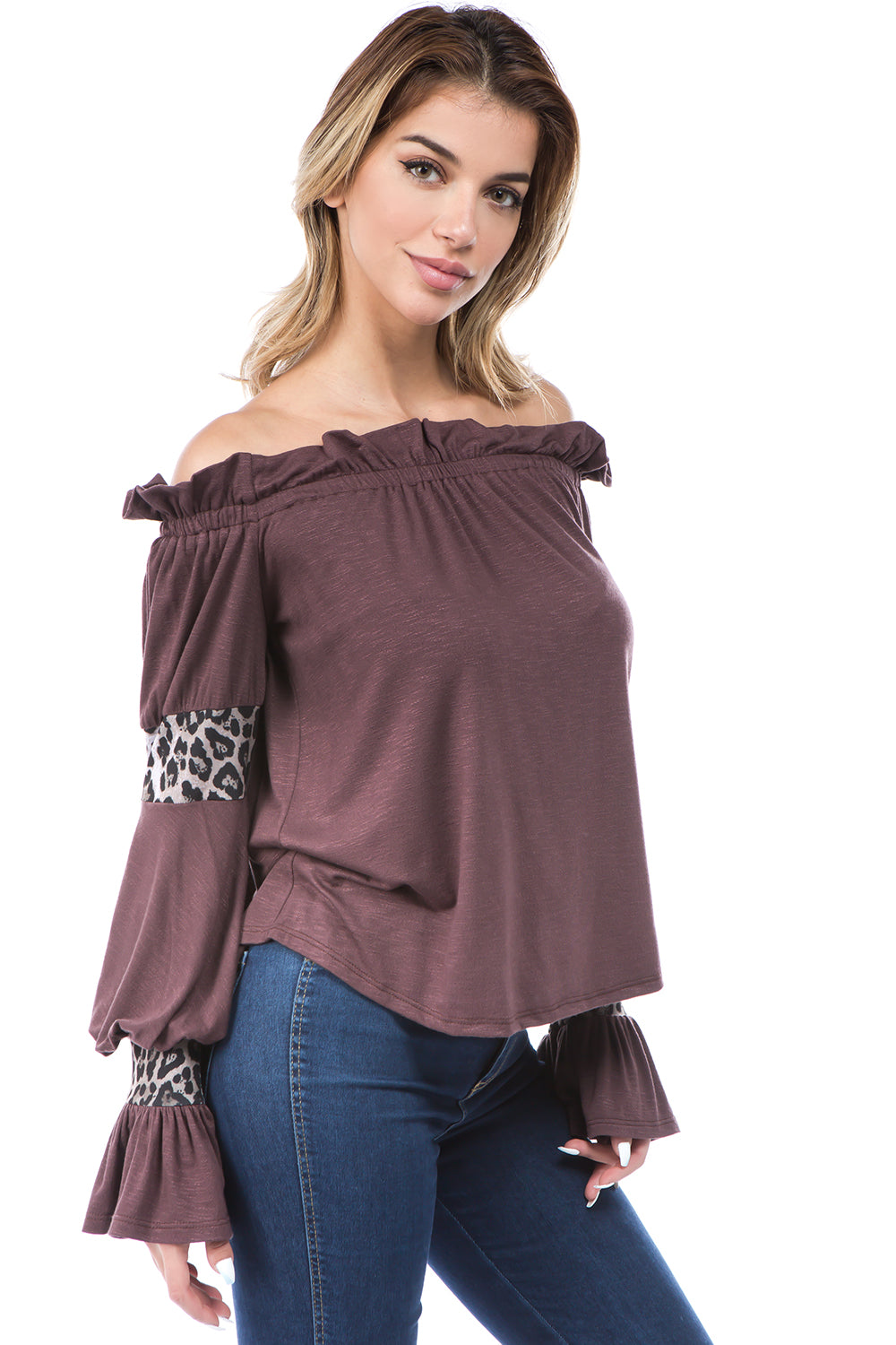 ASTRID OFF SHOULDER TOP (BROWN)- VT2166A