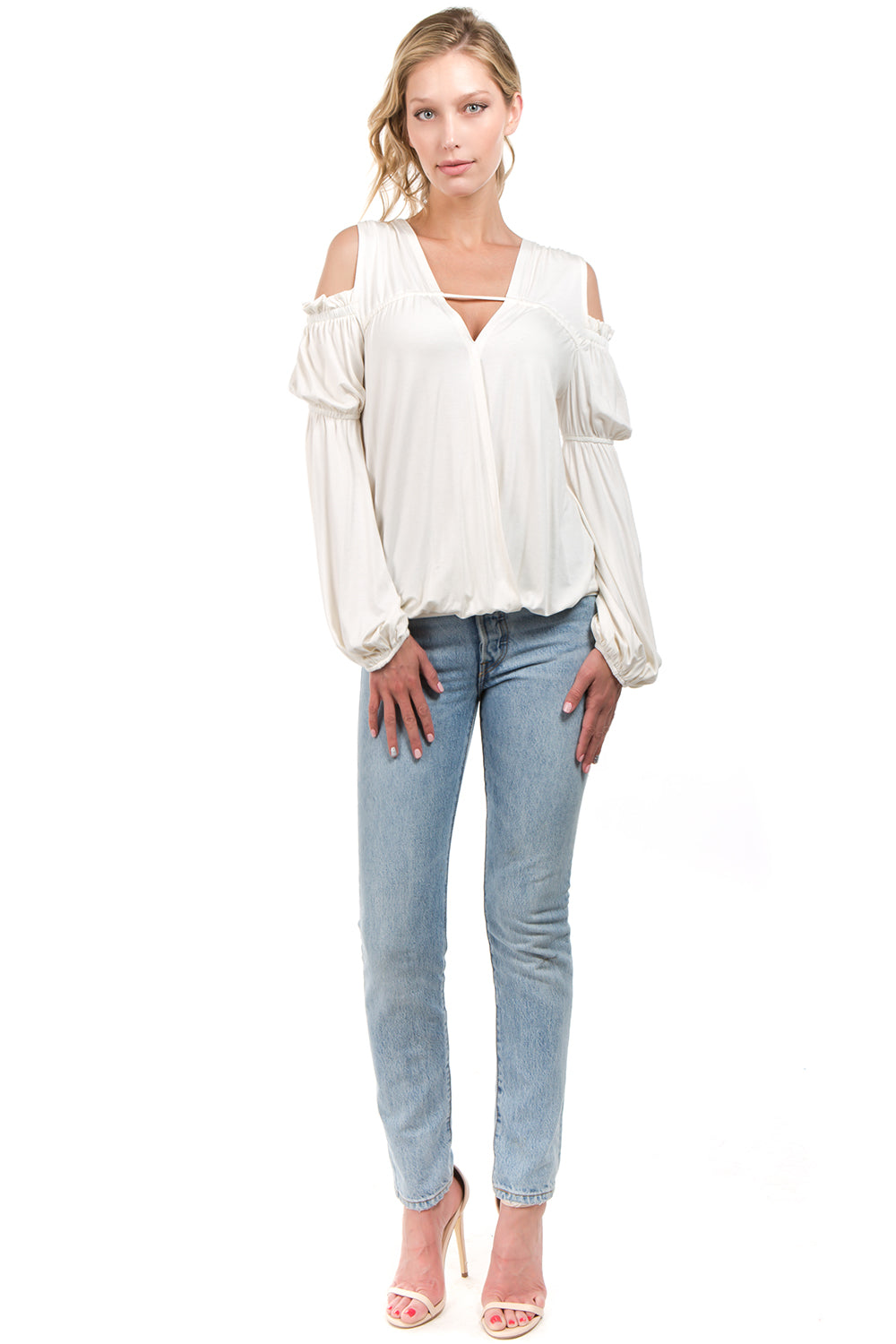 LEILANI OPEN SHOULDER TOP (OFF WHITE)- VT2194