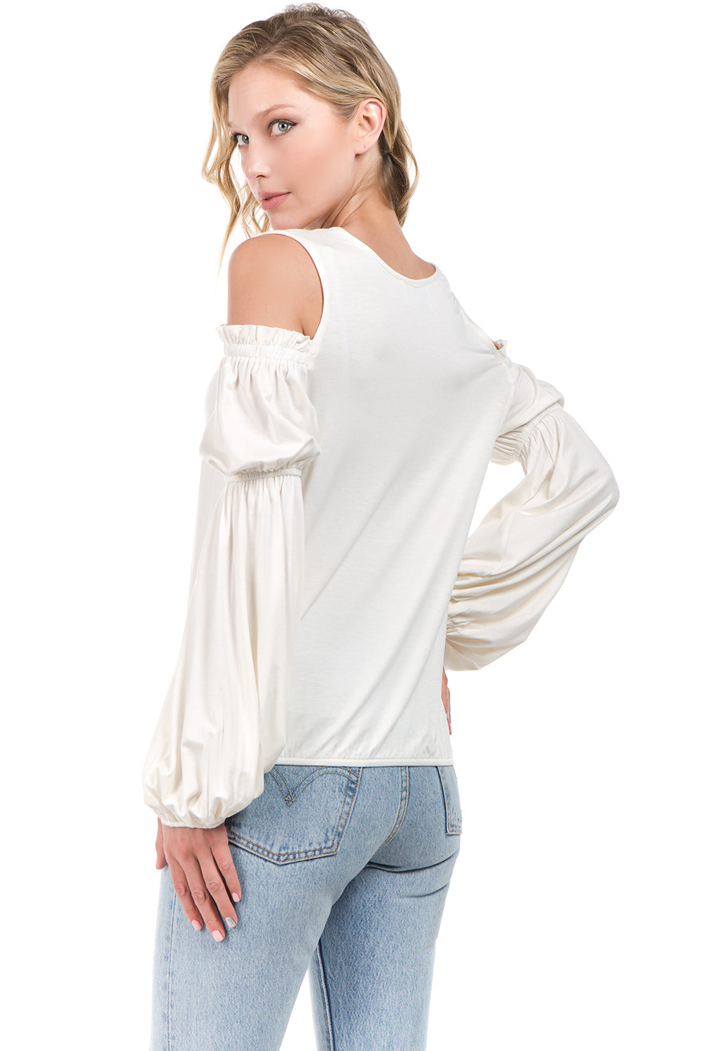 LEILANI OPEN SHOULDER TOP (OFF WHITE)- VT2194