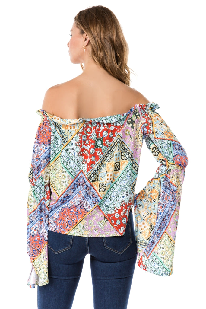 MONICA BELL SLEEVE TOP (PINK MULTI)- VT2274
