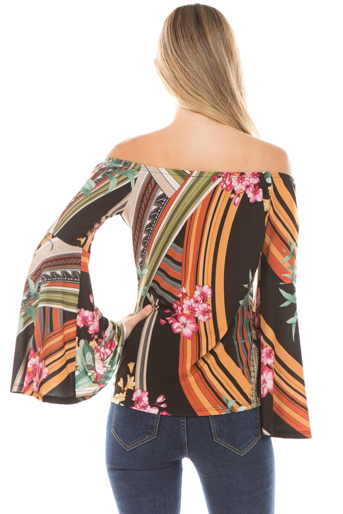 CAIA BELL SLEEVE TOP (MULTI)-VT2281