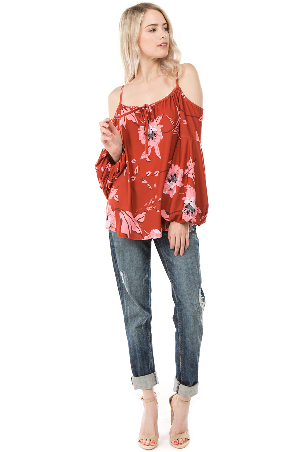 MAREN OPEN SHOULDER TOP (Wine)- VT2287