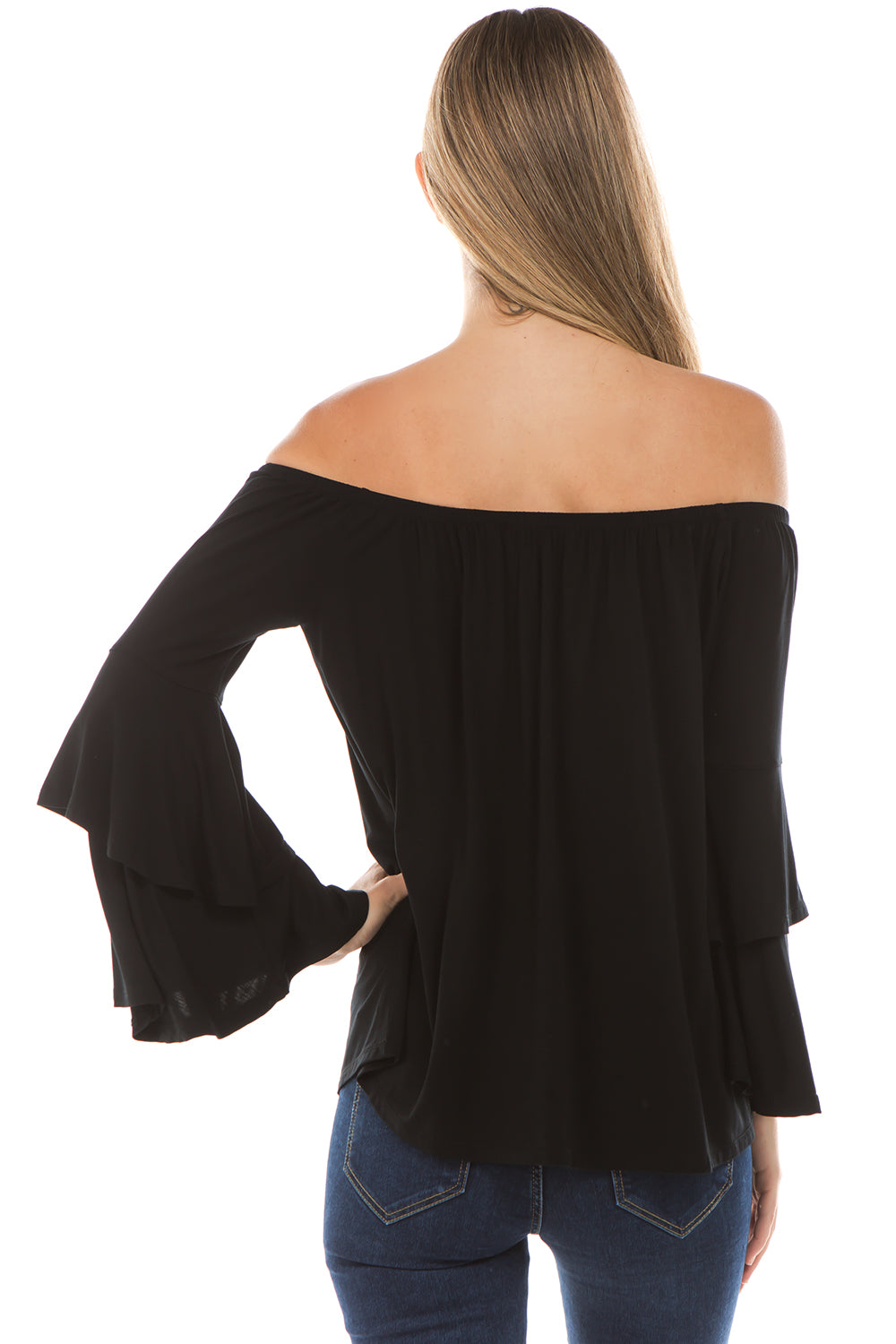 ZELDA BELL SLEEVE TOP (BLACK)- VT2300