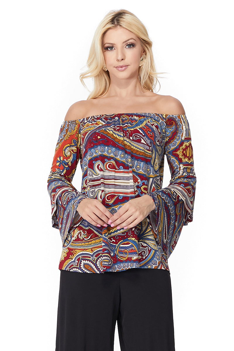 RUBI DOUBLE BELL SLEEVE TOP (MULTI)-VT2300P-RUBI