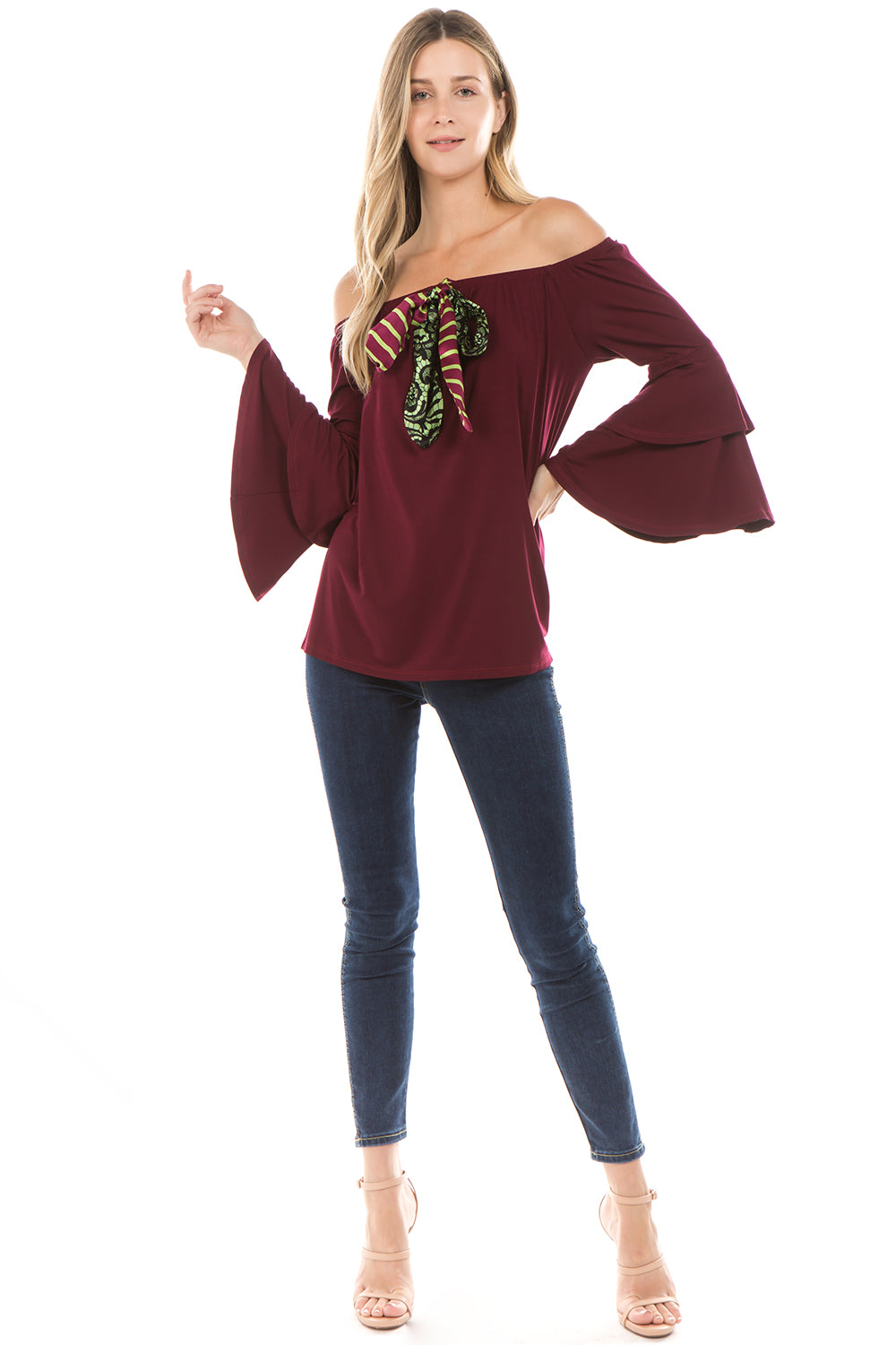 ZELDA BELL SLEEVE TOP (WINE)- VT2300