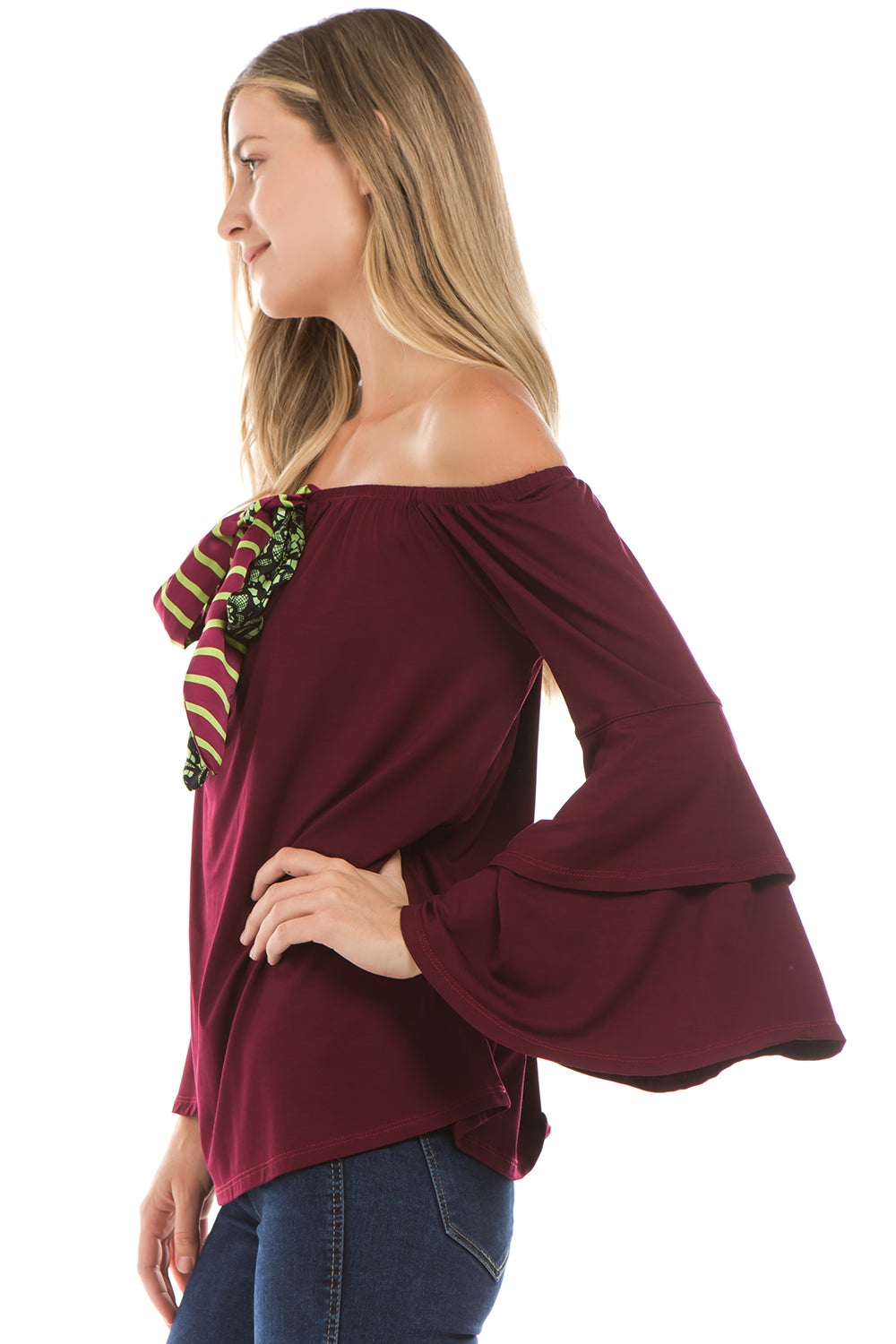 ZELDA BELL SLEEVE TOP (WINE)- VT2300
