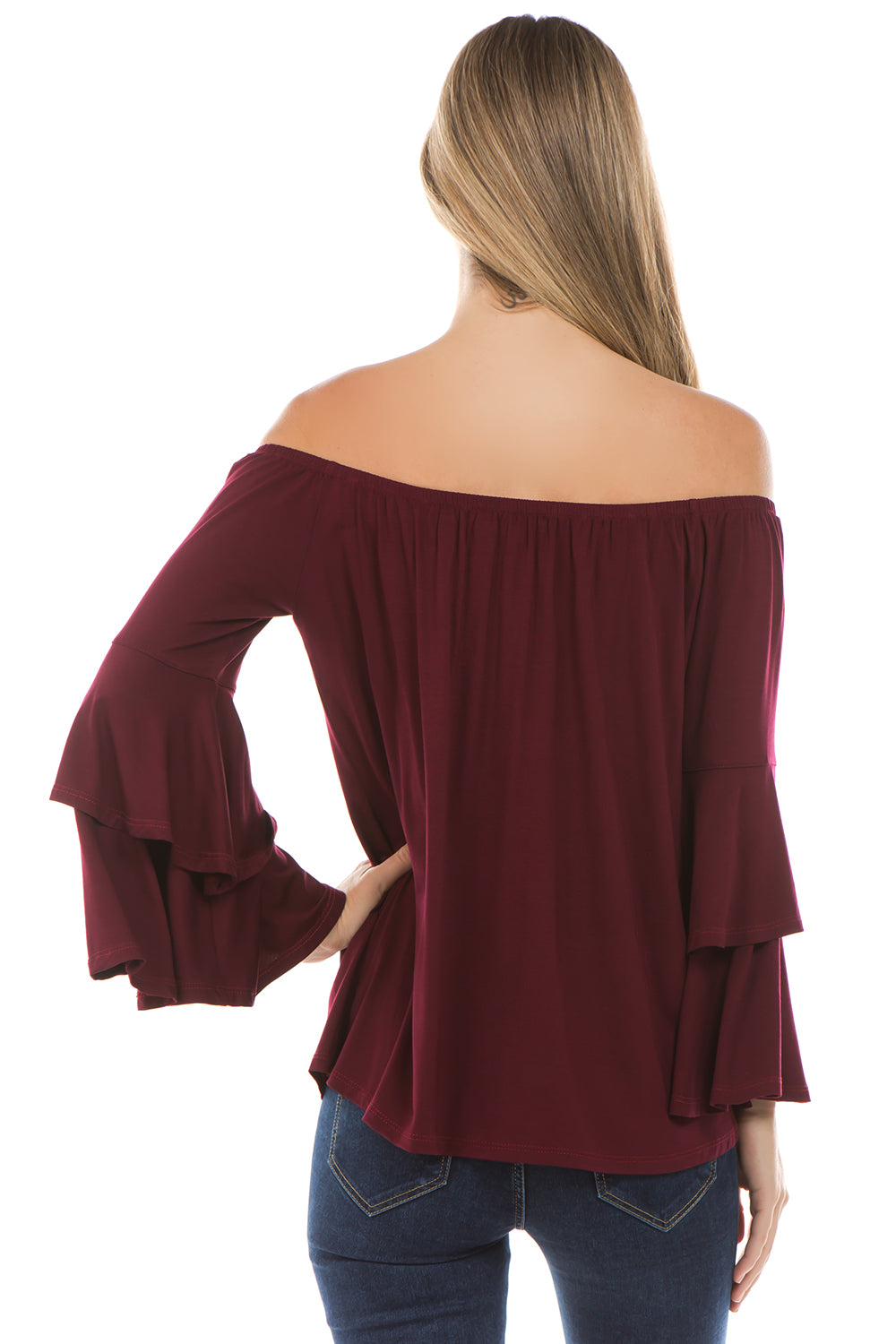 ZELDA BELL SLEEVE TOP (WINE)- VT2300